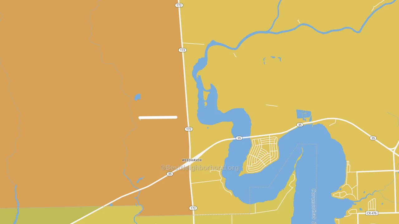 Map of the best neighborhoods in the Weedhaven area, with better matches in green and worse matches in red