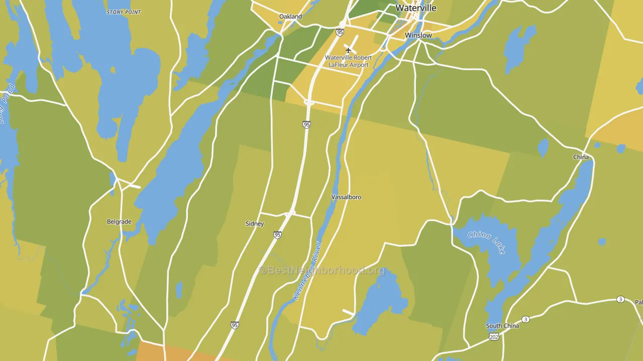 Map of the best neighborhoods in the Weeks Mills area, with better matches in green and worse matches in red