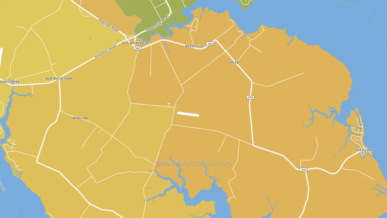 Map of the best neighborhoods in the Weeksville area, with better matches in green and worse matches in red