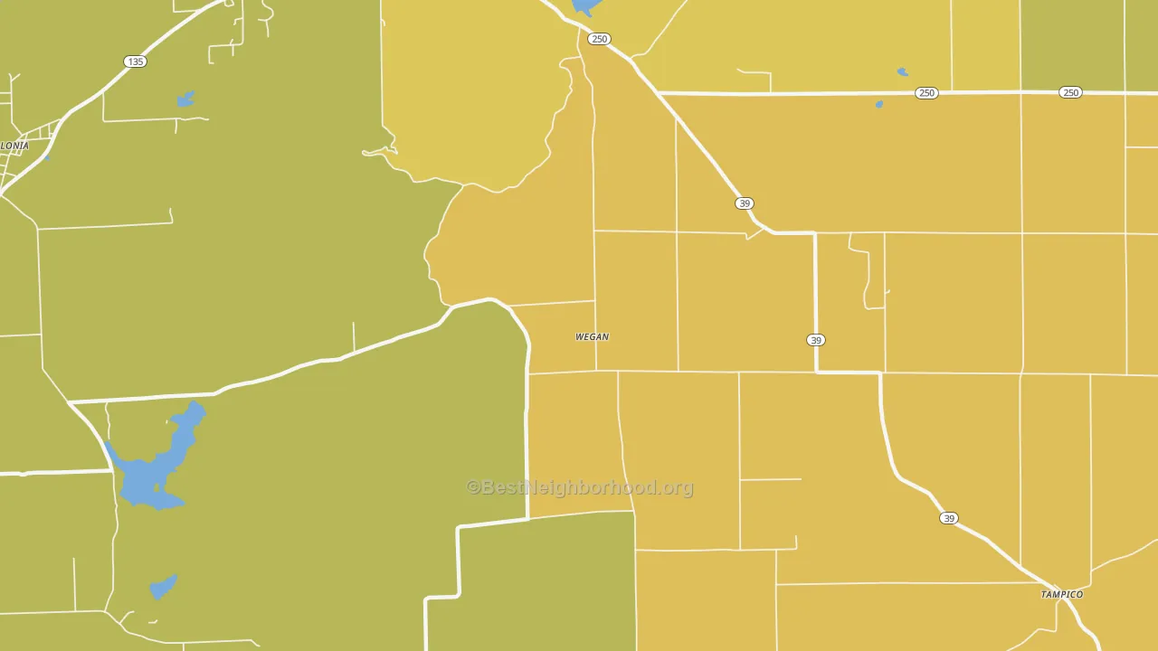 Map of the best neighborhoods in the Wegan area, with better matches in green and worse matches in red