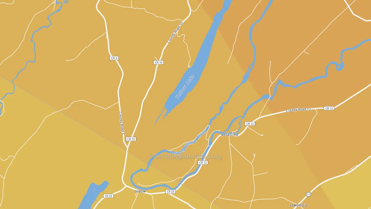 Map of the best neighborhoods in the Wegatchie area, with better matches in green and worse matches in red