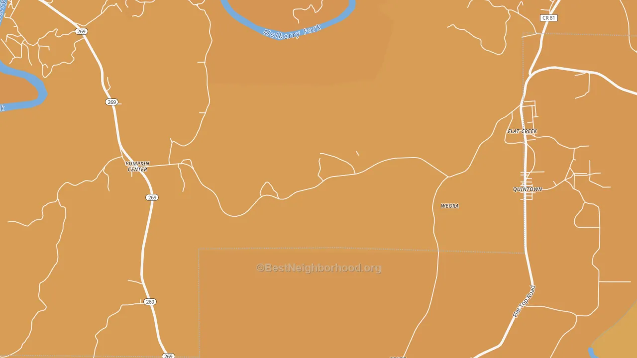 Map of the best neighborhoods in the Wegra area, with better matches in green and worse matches in red