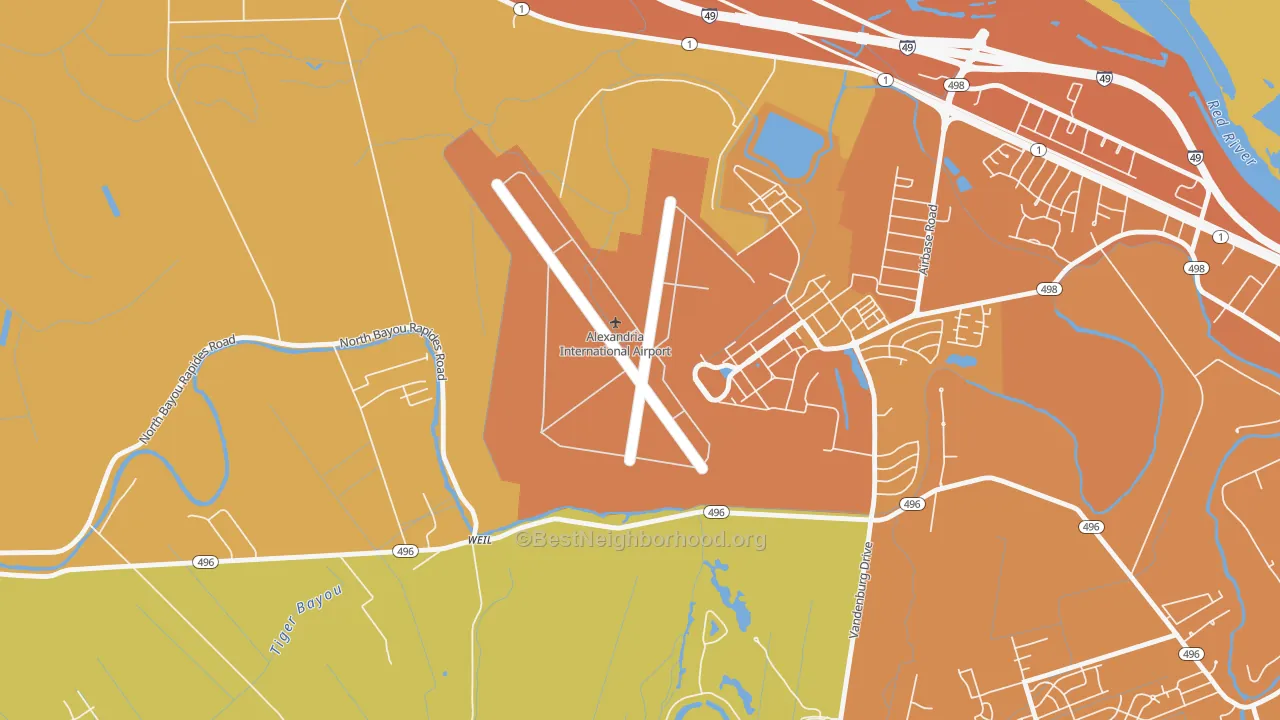 Map of the best neighborhoods in the Weil area, with better matches in green and worse matches in red