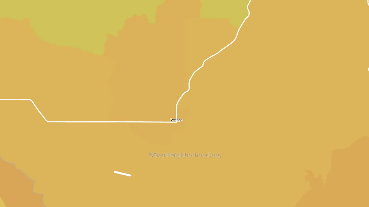 Map of the best neighborhoods in the Weippe area, with better matches in green and worse matches in red