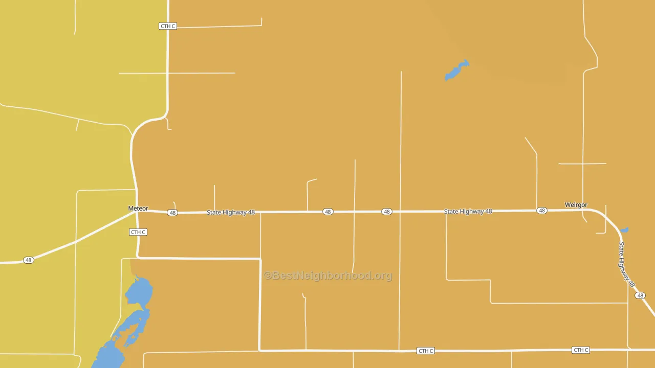 Map of the best neighborhoods in the Weirgor area, with better matches in green and worse matches in red