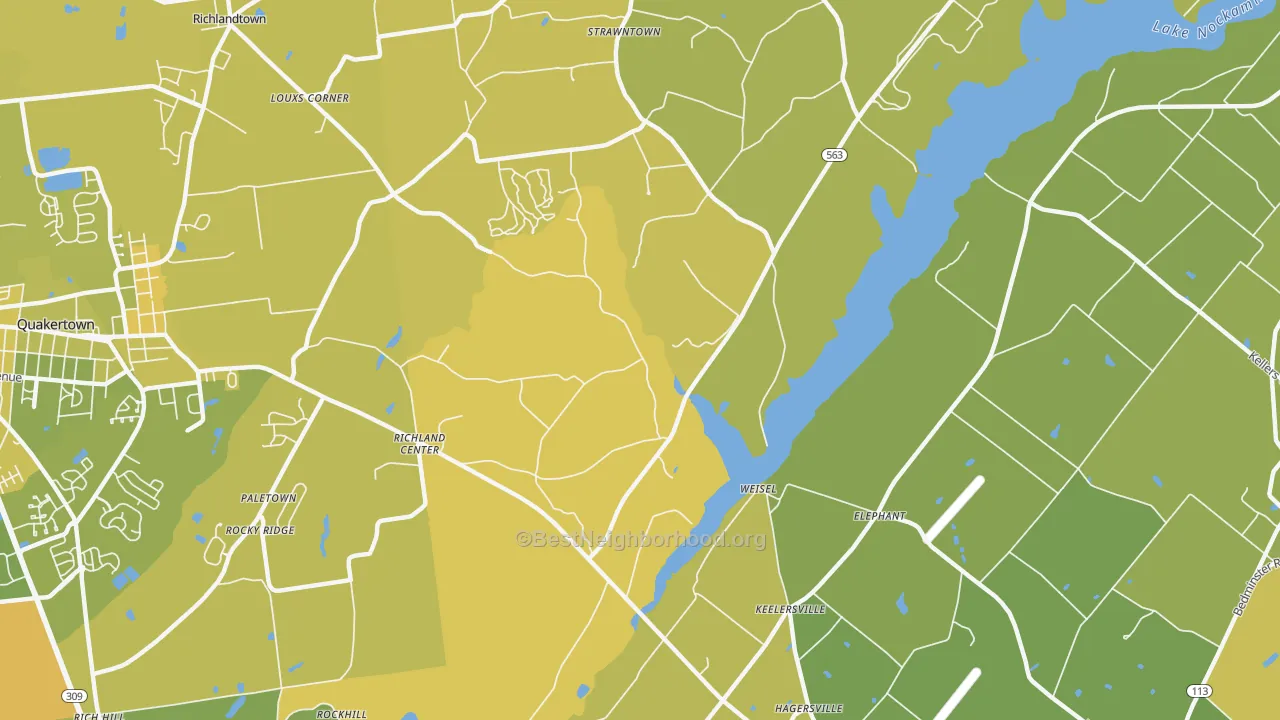 Map of the best neighborhoods in the Weisel area, with better matches in green and worse matches in red