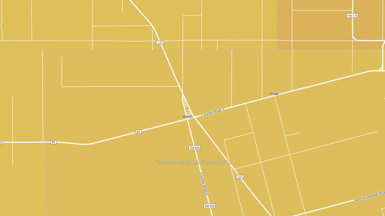 Map of the best neighborhoods in the Welch area, with better matches in green and worse matches in red