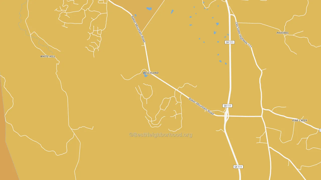 Map of the best neighborhoods in the Welchland area, with better matches in green and worse matches in red