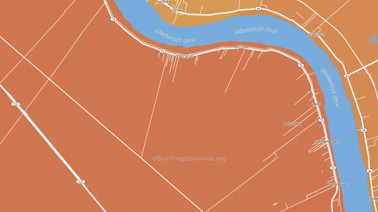 Map of the best neighborhoods in the Welcome area, with better matches in green and worse matches in red