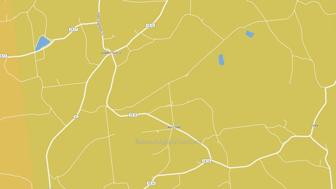 Map of the best neighborhoods in the Welcome area, with better matches in green and worse matches in red