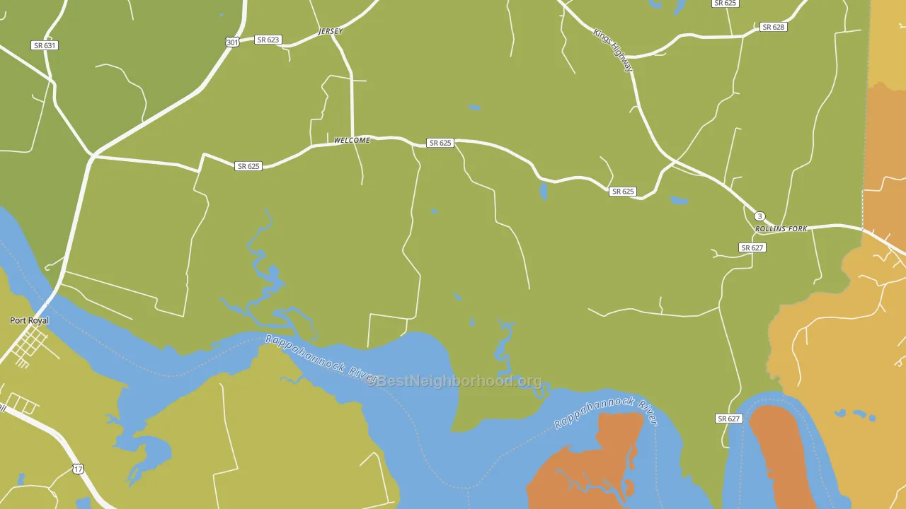 Map of the best neighborhoods in the Welcome area, with better matches in green and worse matches in red