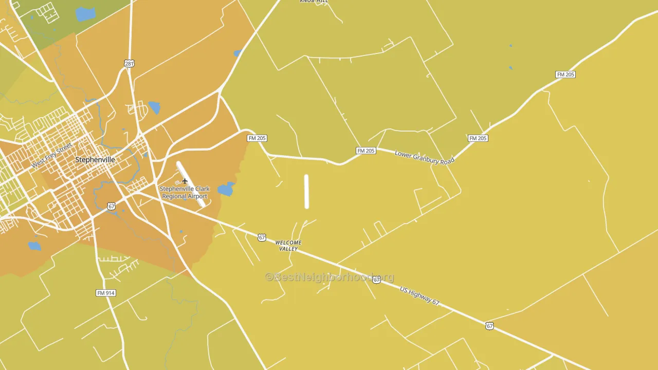 Map of the best neighborhoods in the Welcome Valley area, with better matches in green and worse matches in red