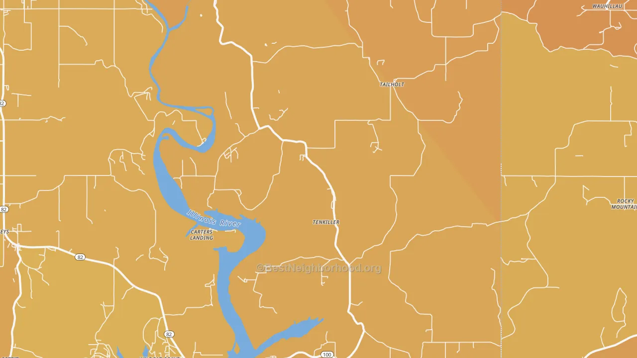 Map of the best neighborhoods in the Welling area, with better matches in green and worse matches in red