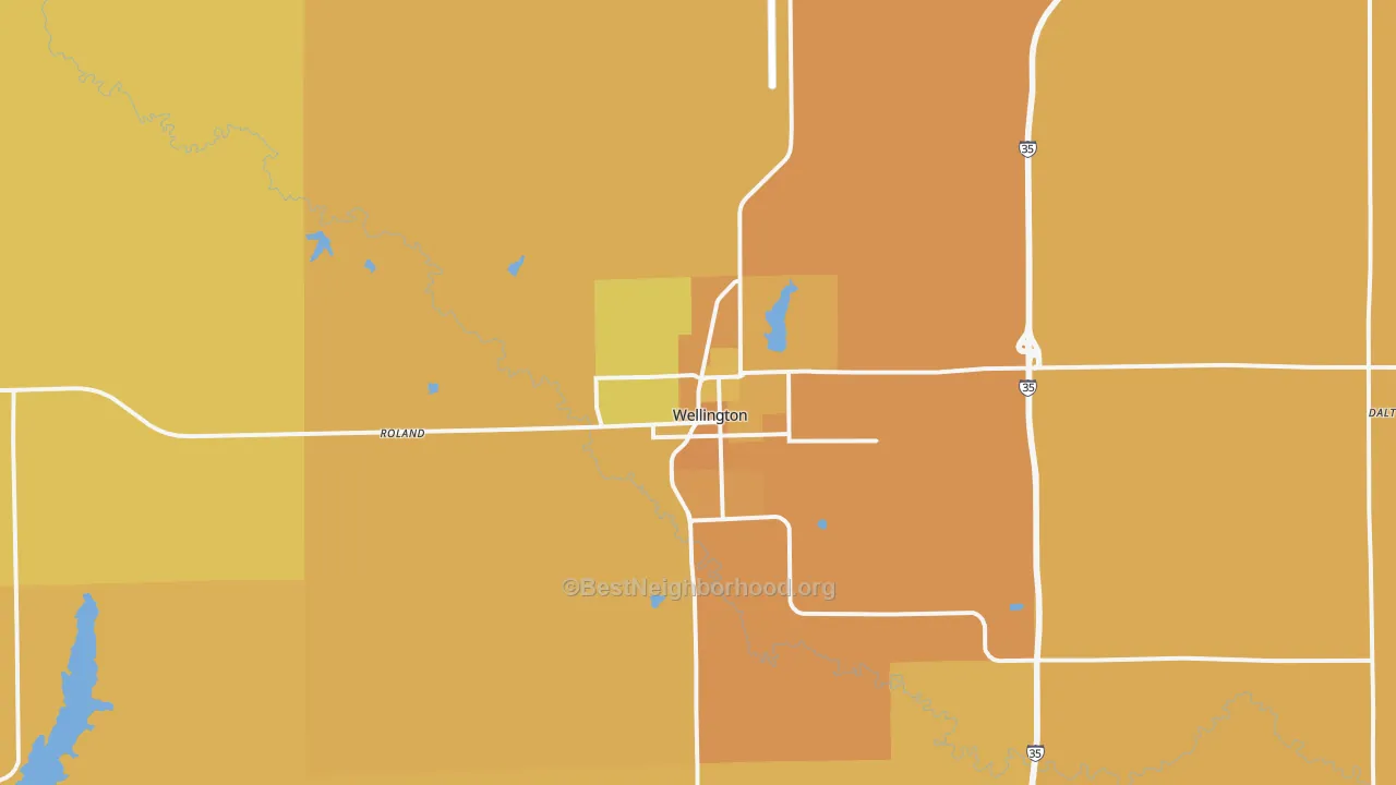Map of the best neighborhoods in the Wellington area, with better matches in green and worse matches in red