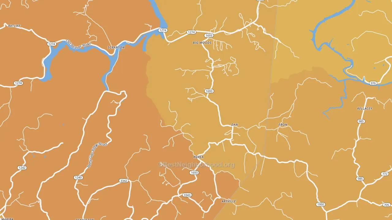 Map of the best neighborhoods in the Wellington area, with better matches in green and worse matches in red