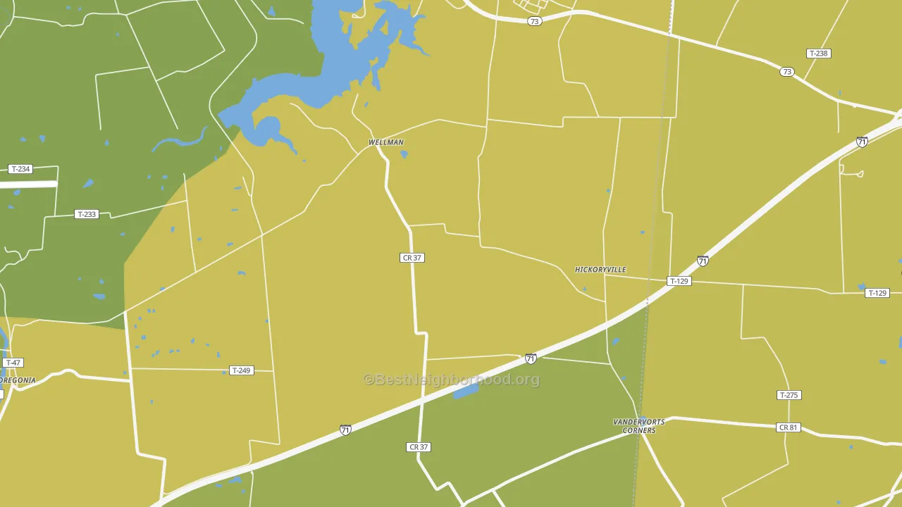 Map of the best neighborhoods in the Wellman area, with better matches in green and worse matches in red