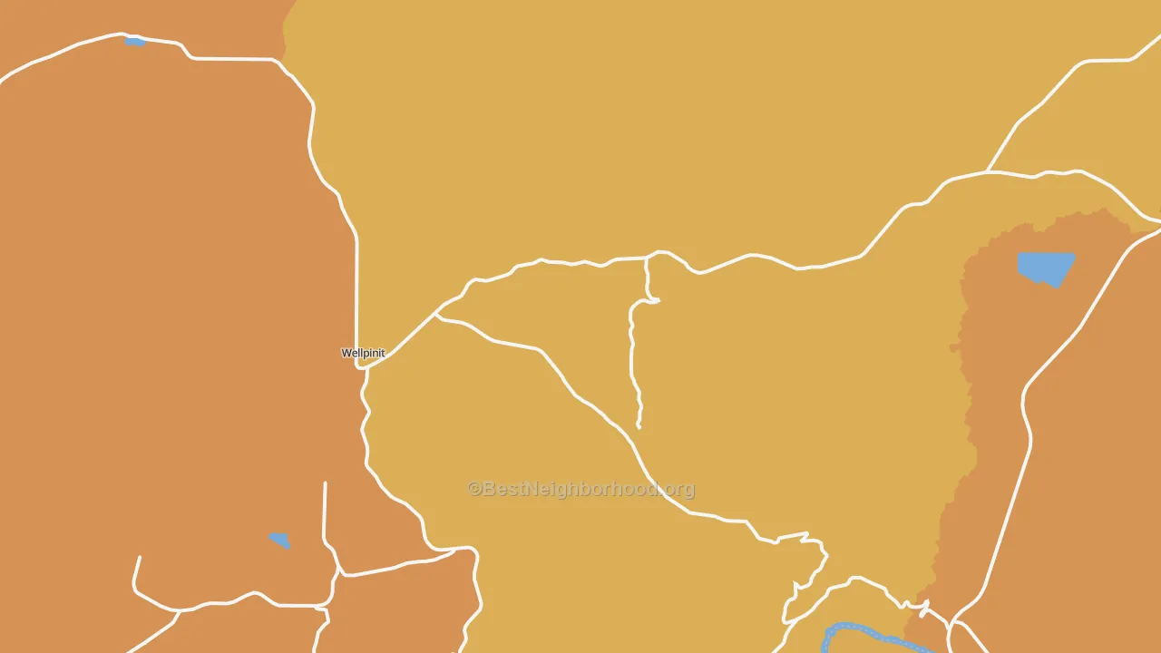 Map of the best neighborhoods in the Wellpinit area, with better matches in green and worse matches in red