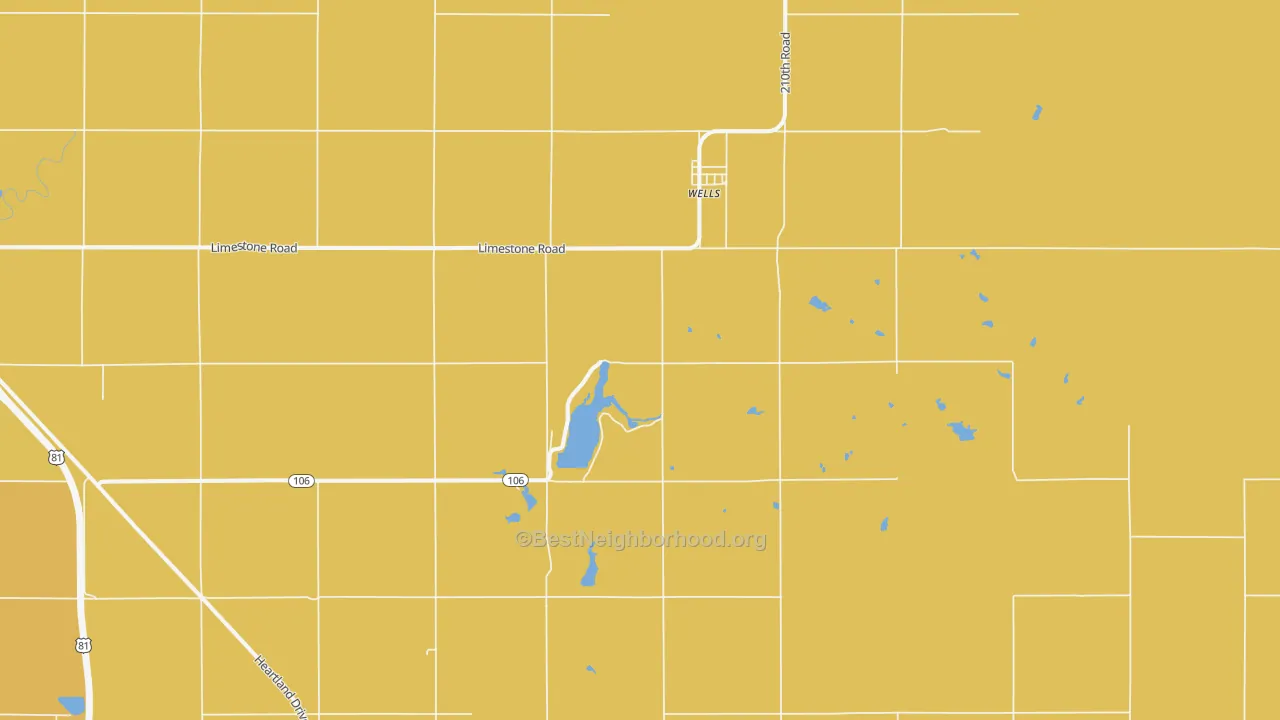 Map of the best neighborhoods in the Wells area, with better matches in green and worse matches in red