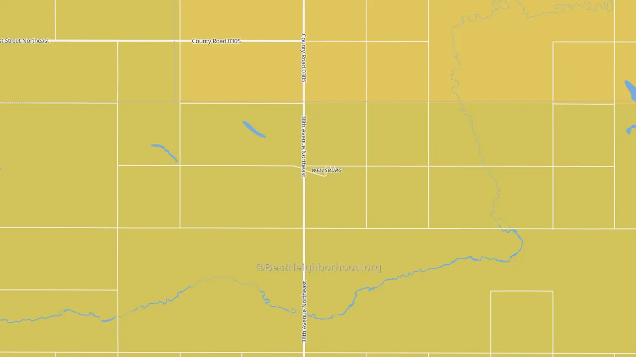 Map of the best neighborhoods in the Wellsburg area, with better matches in green and worse matches in red