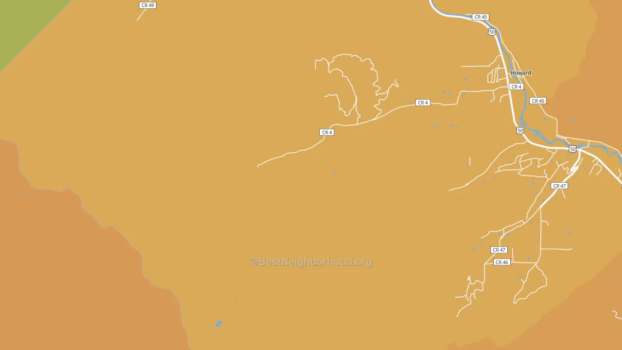 Map of the best neighborhoods in the Wellsville area, with better matches in green and worse matches in red