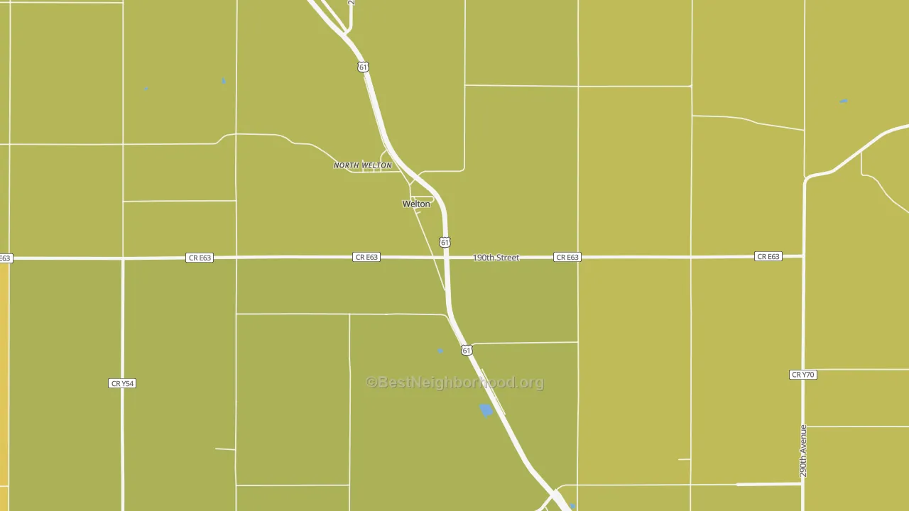 Map of the best neighborhoods in the Welton area, with better matches in green and worse matches in red