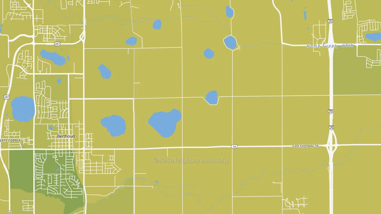 Map of the best neighborhoods in the Welty area, with better matches in green and worse matches in red