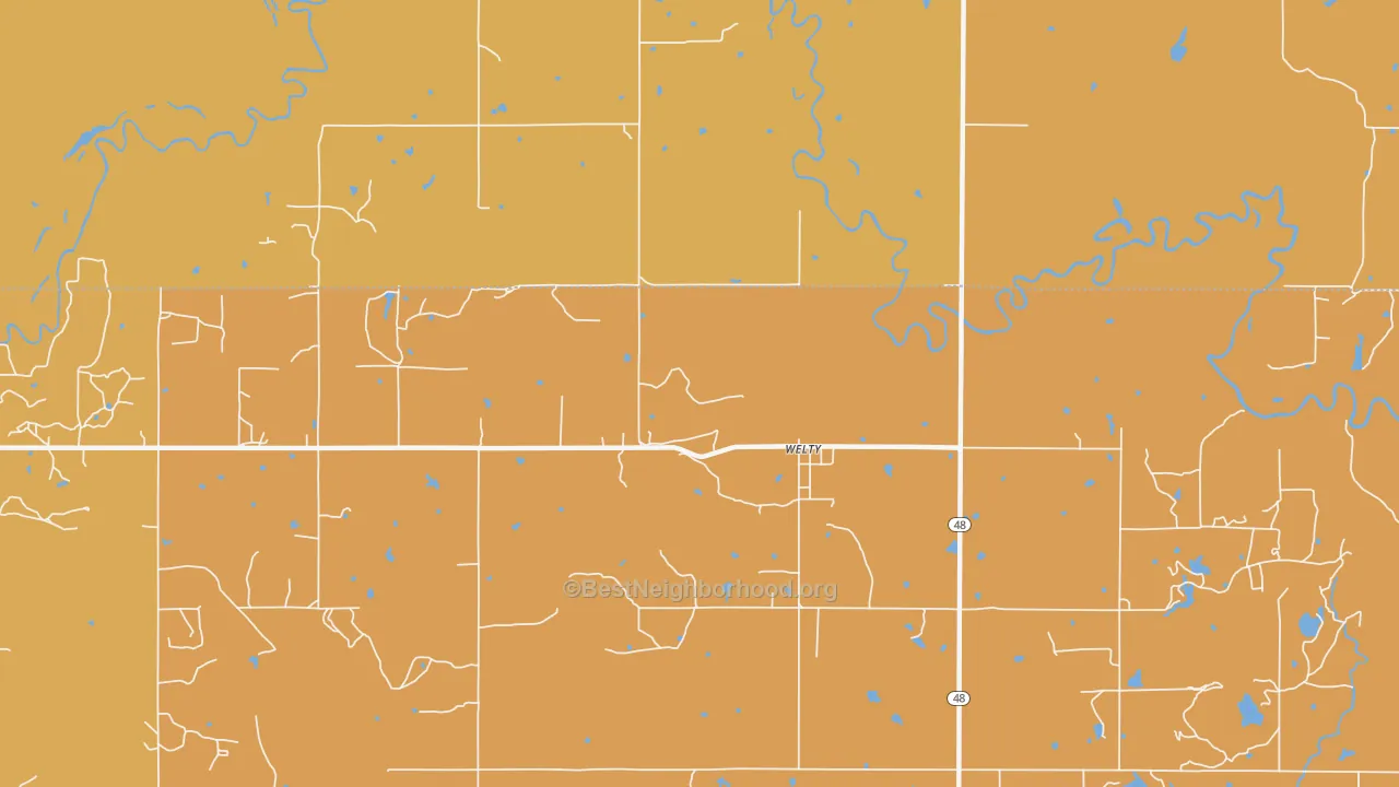 Map of the best neighborhoods in the Welty area, with better matches in green and worse matches in red