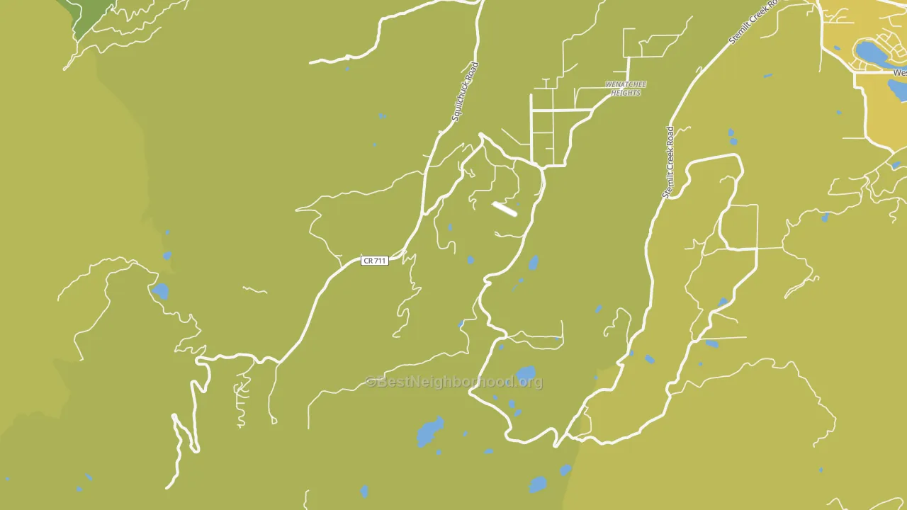 Map of the best neighborhoods in the Wenatchee Heights area, with better matches in green and worse matches in red