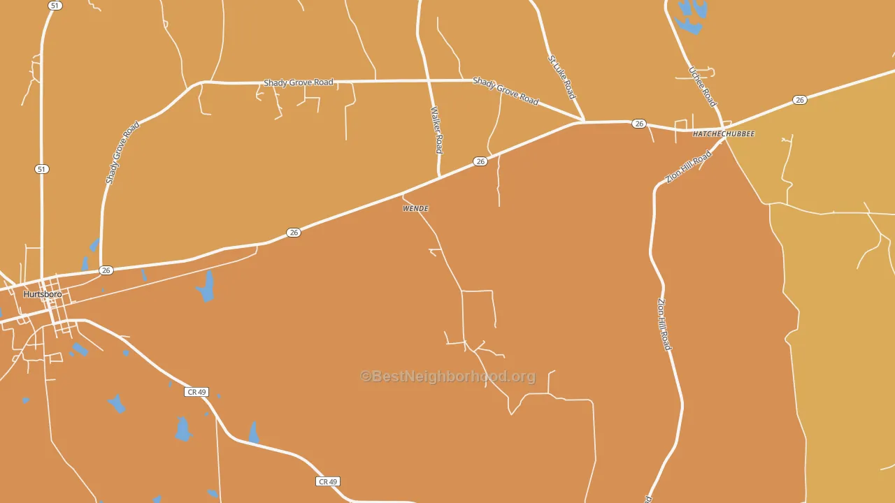 Map of the best neighborhoods in the Wende area, with better matches in green and worse matches in red