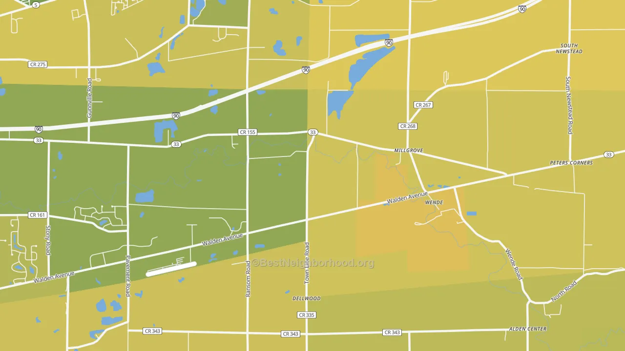 Map of the best neighborhoods in the Wende area, with better matches in green and worse matches in red
