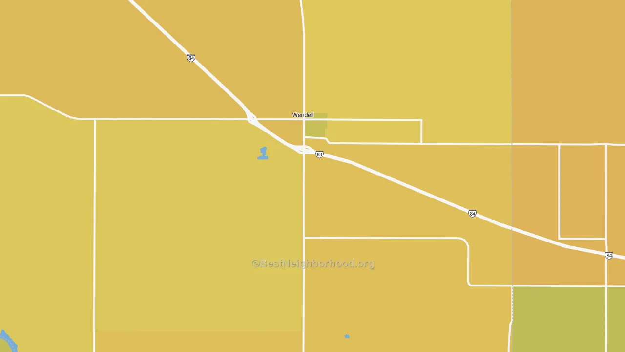 Map of the best neighborhoods in the Wendell area, with better matches in green and worse matches in red