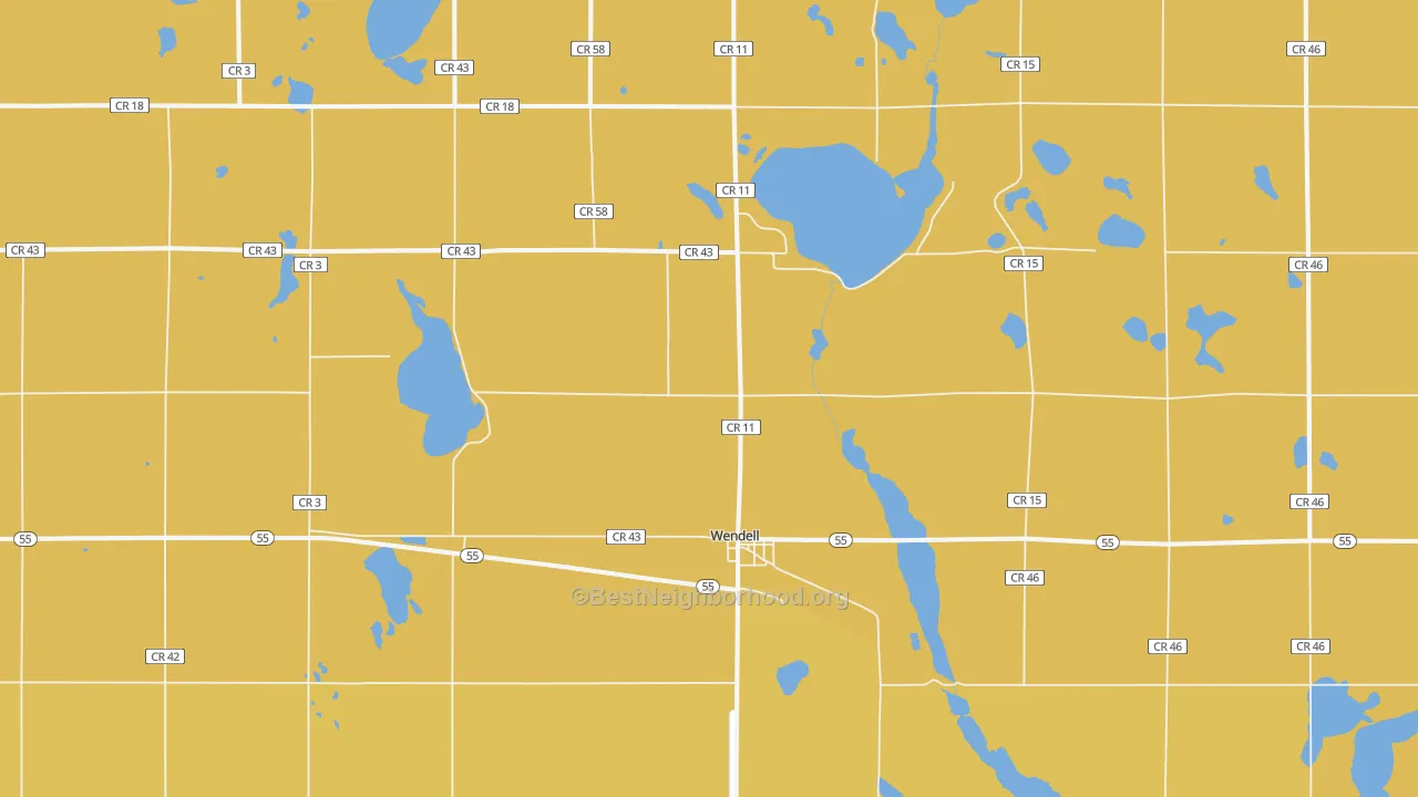 Map of the best neighborhoods in the Wendell area, with better matches in green and worse matches in red