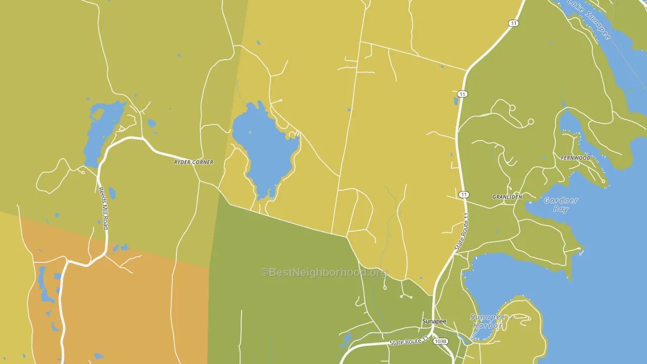 Map of the best neighborhoods in the Wendell area, with better matches in green and worse matches in red