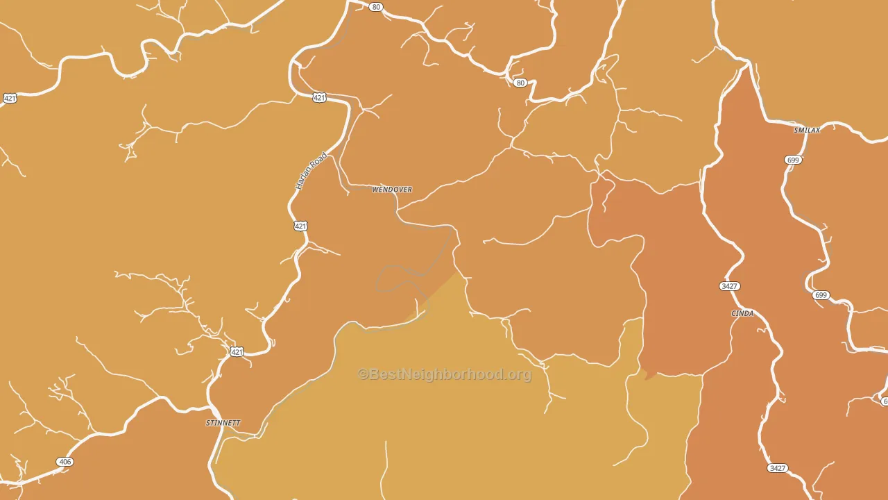 Map of the best neighborhoods in the Wendover area, with better matches in green and worse matches in red