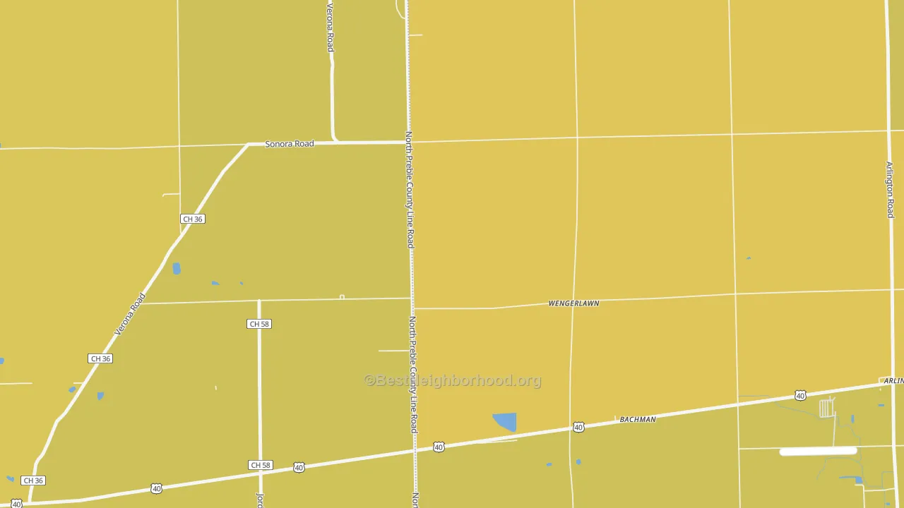 Map of the best neighborhoods in the Wengerlawn area, with better matches in green and worse matches in red