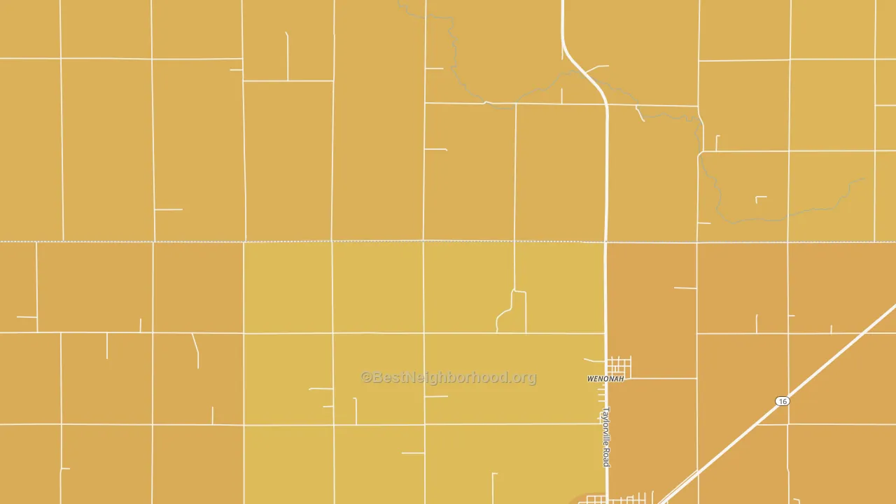 Map of the best neighborhoods in the Wenonah area, with better matches in green and worse matches in red
