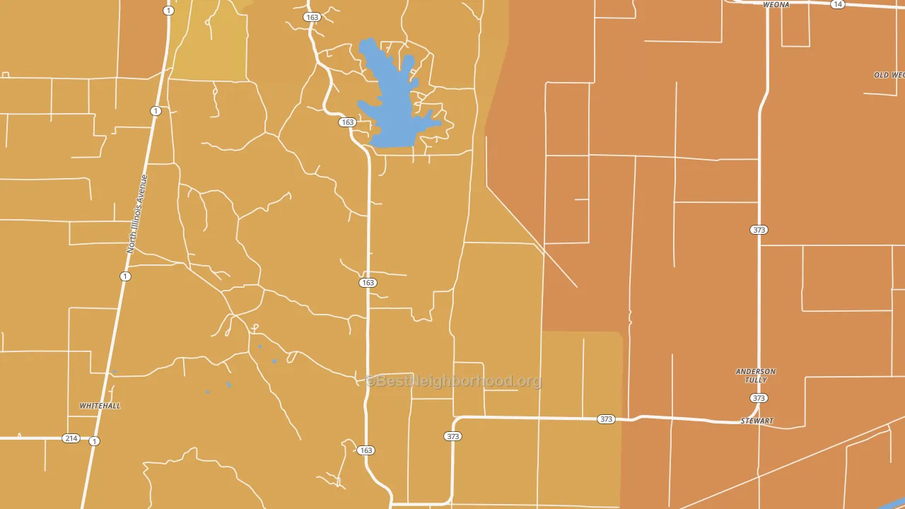 Map of the best neighborhoods in the Weona Junction area, with better matches in green and worse matches in red