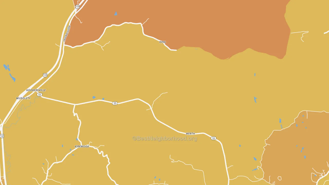 Map of the best neighborhoods in the Werth area, with better matches in green and worse matches in red