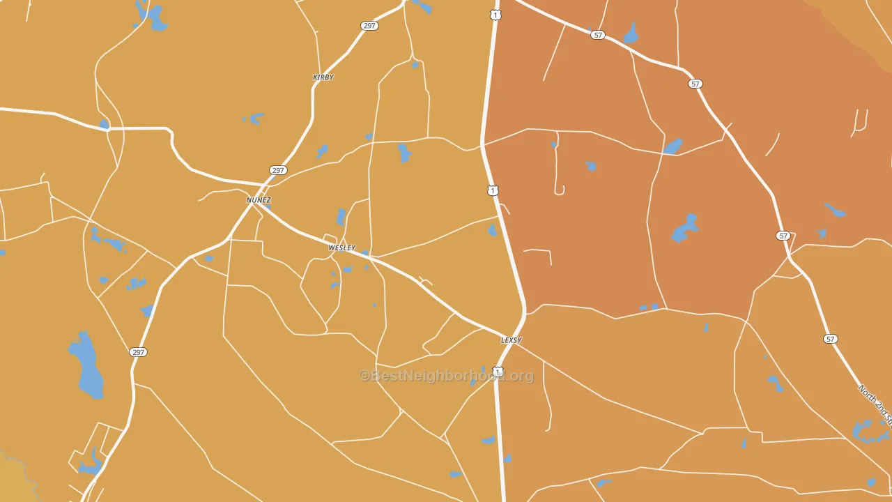 Map of the best neighborhoods in the Wesley area, with better matches in green and worse matches in red