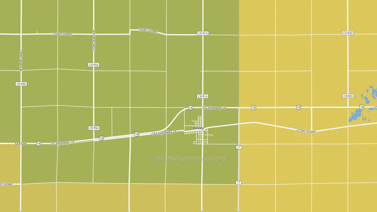 Map of the best neighborhoods in the Wesley area, with better matches in green and worse matches in red
