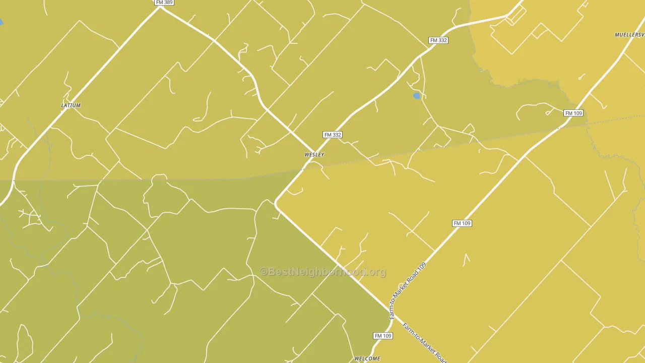 Map of the best neighborhoods in the Wesley area, with better matches in green and worse matches in red