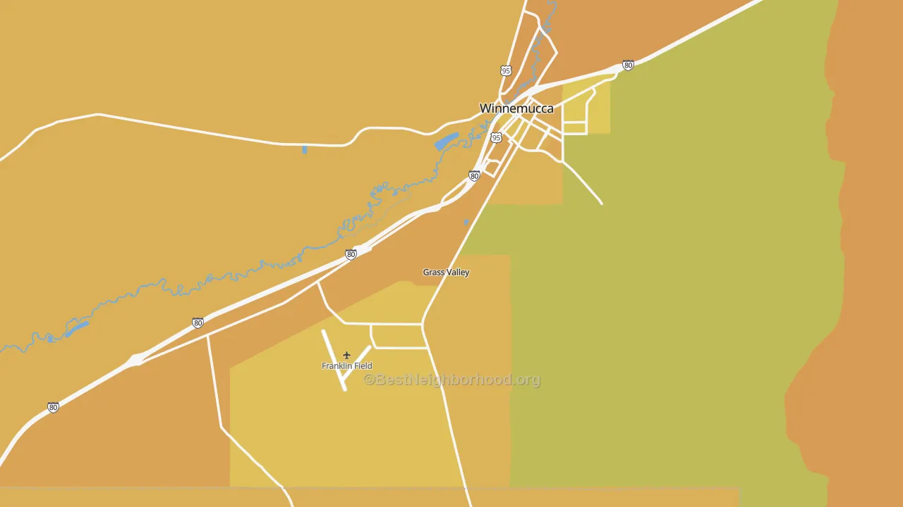 Map of the best neighborhoods in the Weso area, with better matches in green and worse matches in red