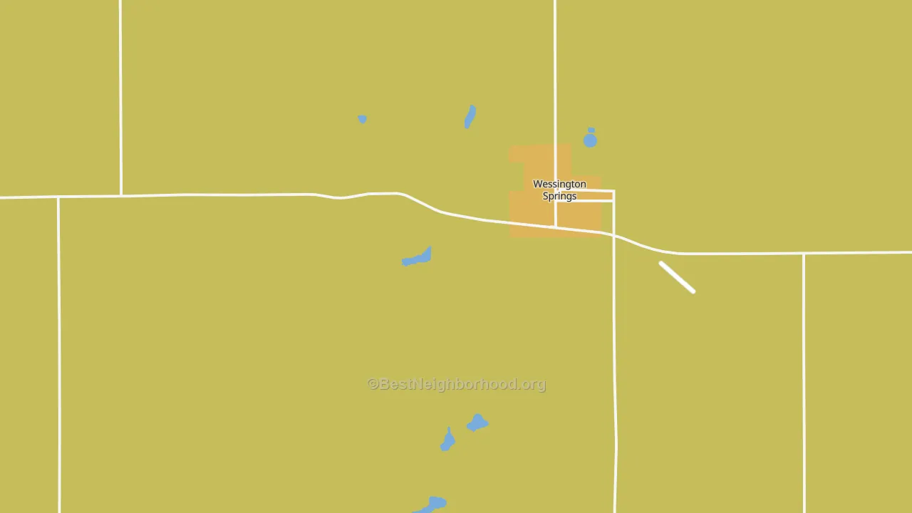 Map of the best neighborhoods in the Wessington Springs area, with better matches in green and worse matches in red