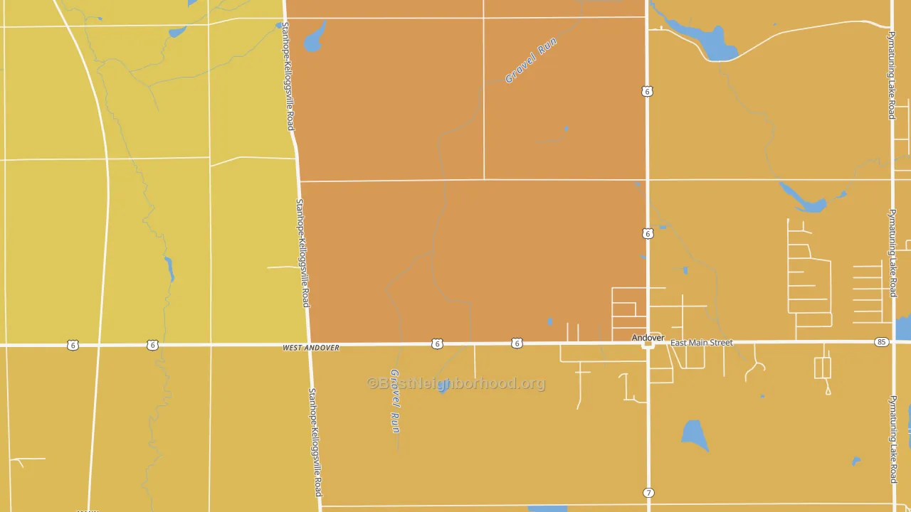 Map of the best neighborhoods in the West Andover area, with better matches in green and worse matches in red