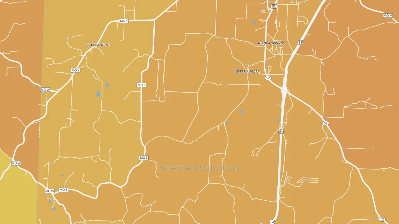 Map of the best neighborhoods in the West Aurora area, with better matches in green and worse matches in red