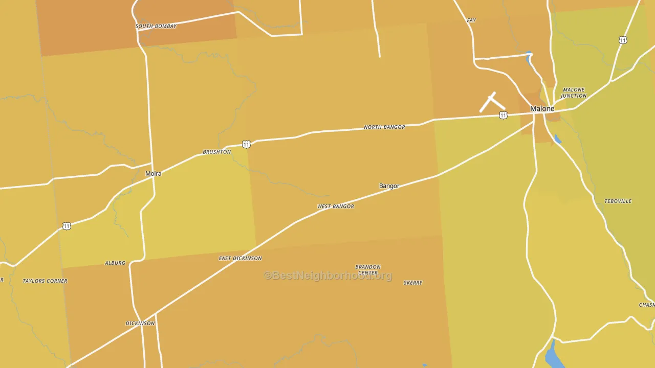 Map of the best neighborhoods in the West Bangor area, with better matches in green and worse matches in red