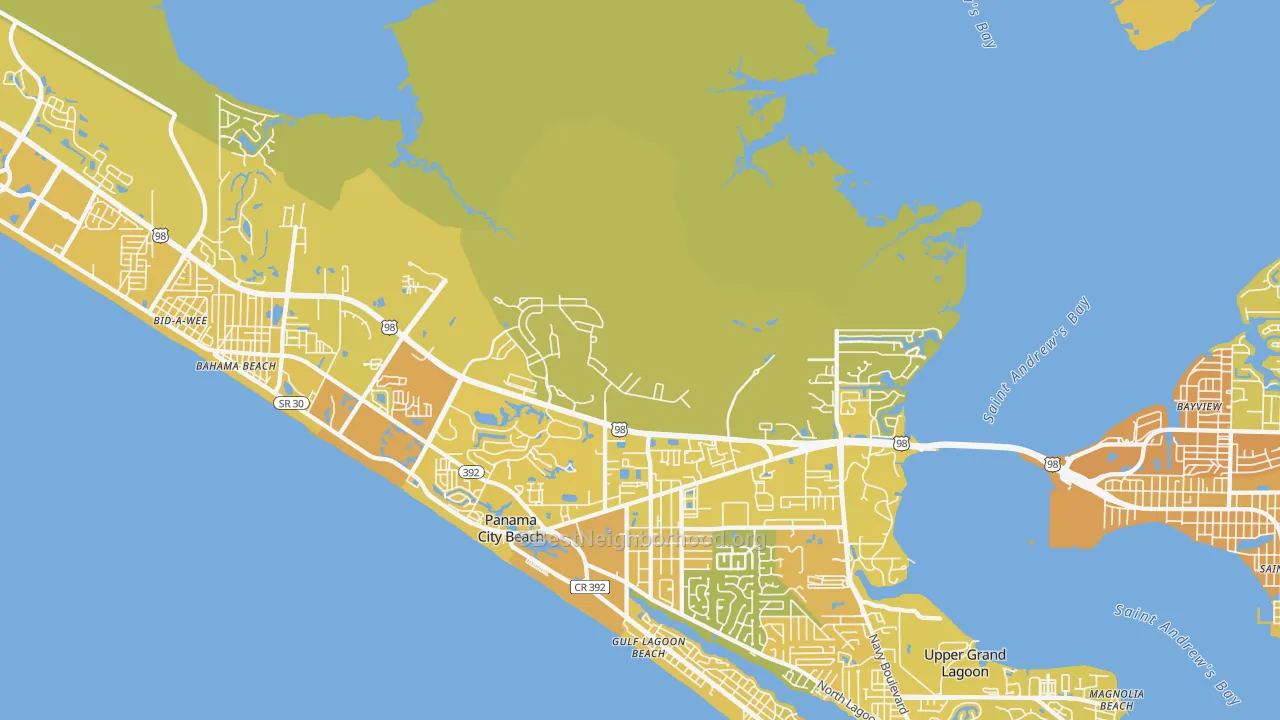 Map of the best neighborhoods in the West Bay area, with better matches in green and worse matches in red