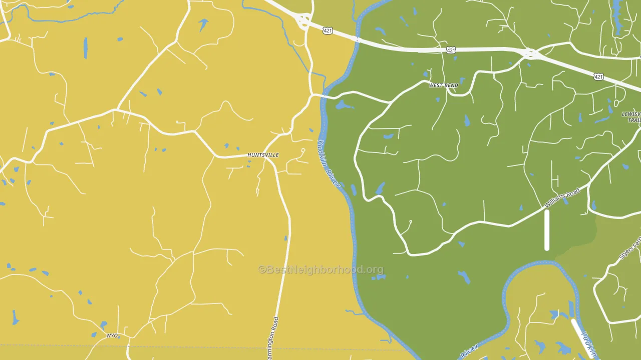 Map of the best neighborhoods in the West Bend area, with better matches in green and worse matches in red