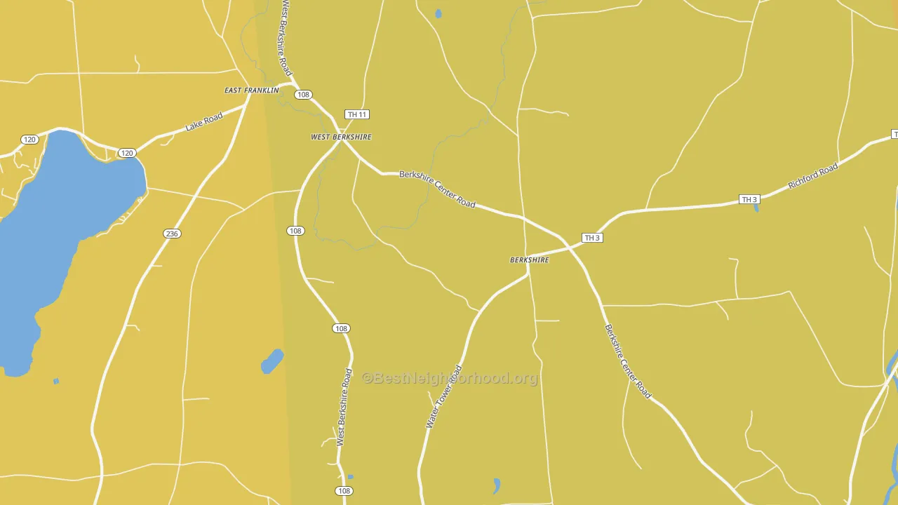 Map of the best neighborhoods in the West Berkshire area, with better matches in green and worse matches in red