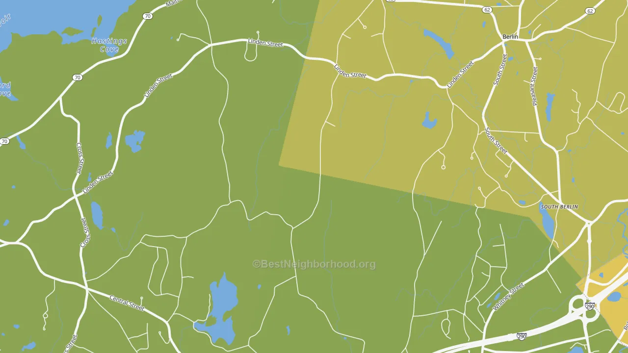 Map of the best neighborhoods in the West Berlin area, with better matches in green and worse matches in red